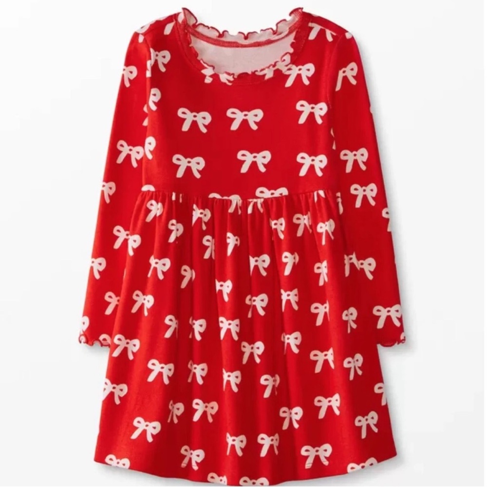 NWOT Hanna Andersson Red Dress with Bow Pattern